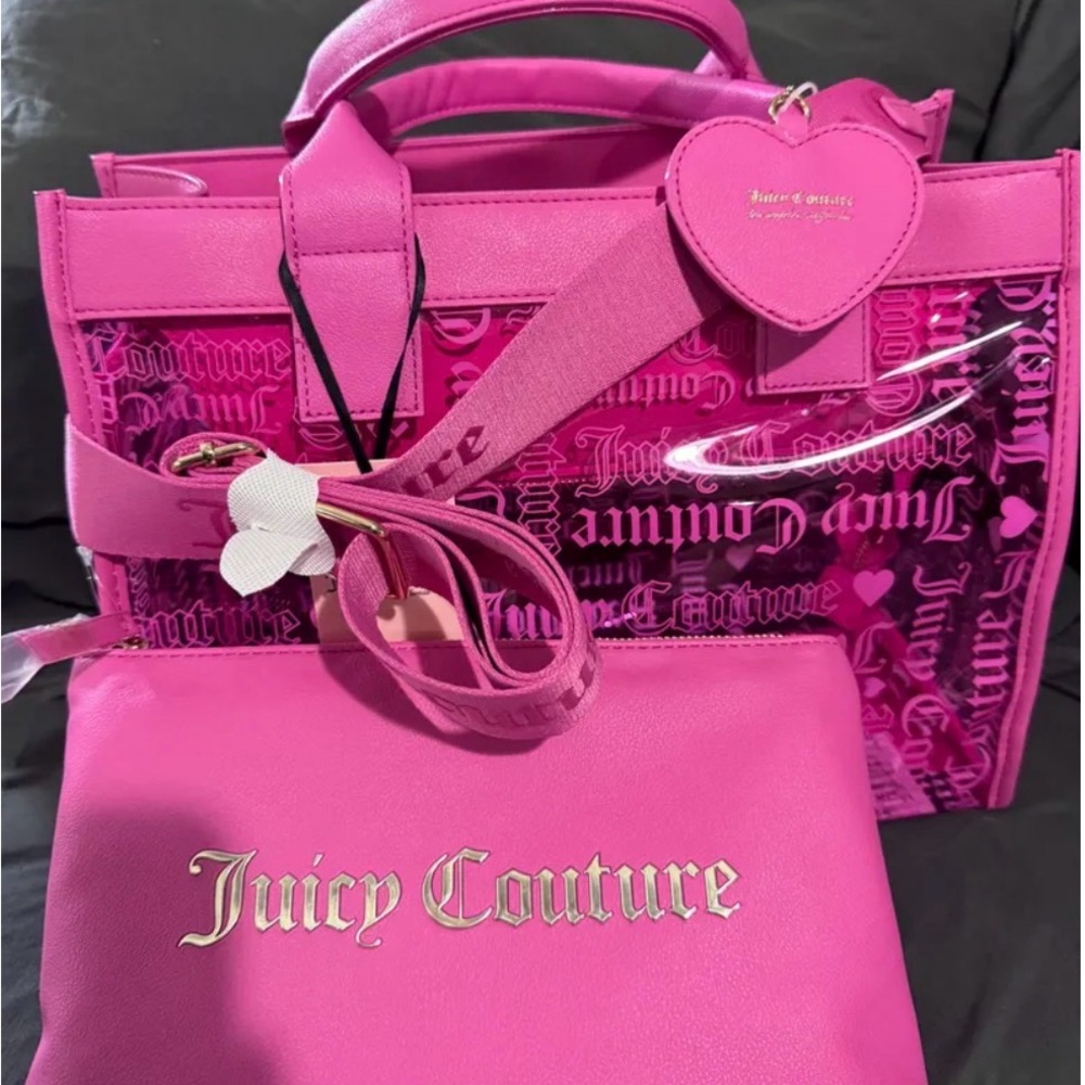Juicy Couture Pink Clear Beachin Tote and Pouch Set RARE